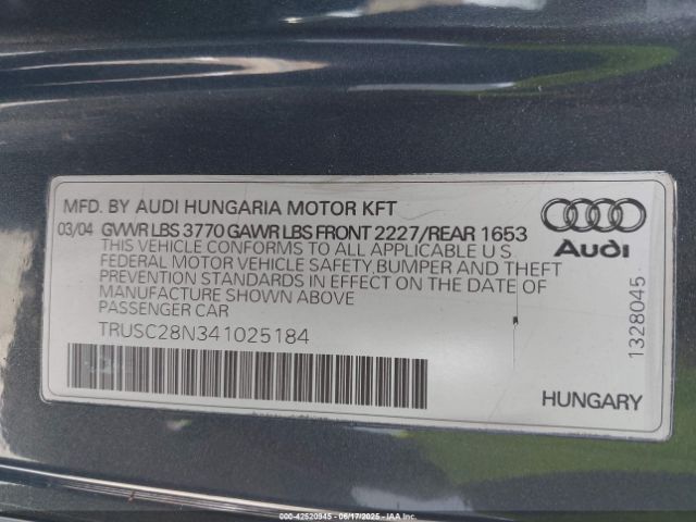 2004 AUDI TT TRUSC28N341025184 Photo 8