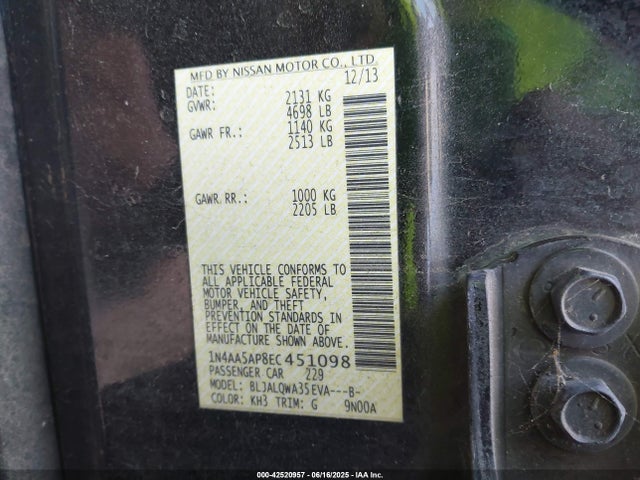 Nissan Maxima 2014 1N4AA5AP8EC451098 Image 9