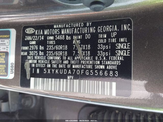5XYKUDA70FG556683 KIA gasoline 3.3 v6 gdi lambda ii