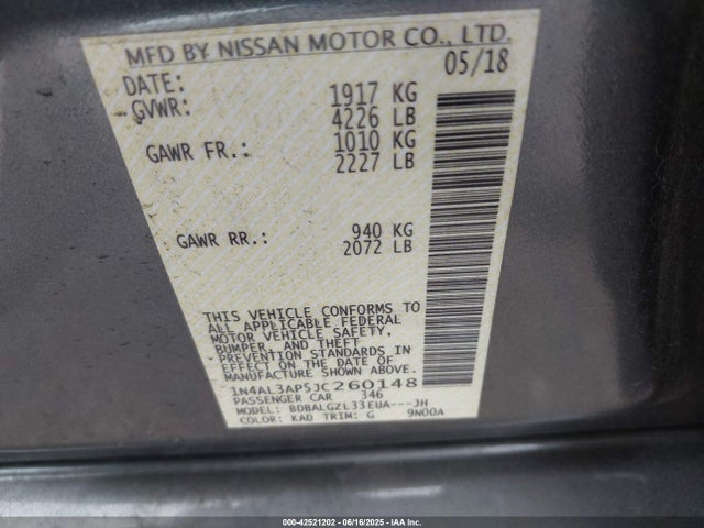 1N4AL3AP5JC260148 Nissan Altima 2.5 S