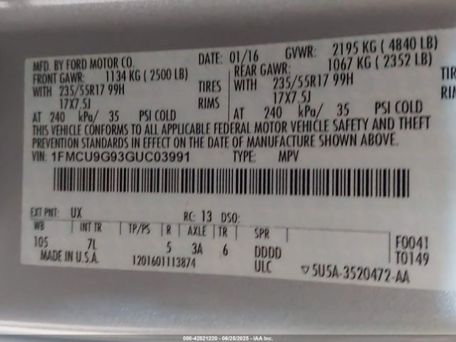 2016 FORD ESCAPE 1FMCU9G93GUC03991 Photo 8