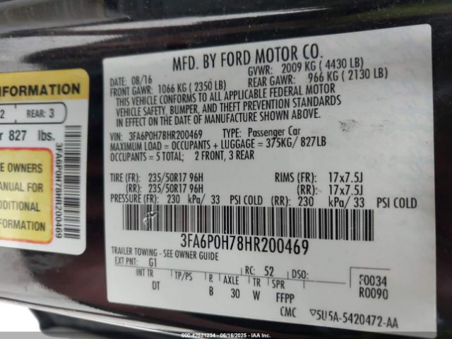 2017 FORD FUSION 3FA6P0H78HR200469 Photo 8