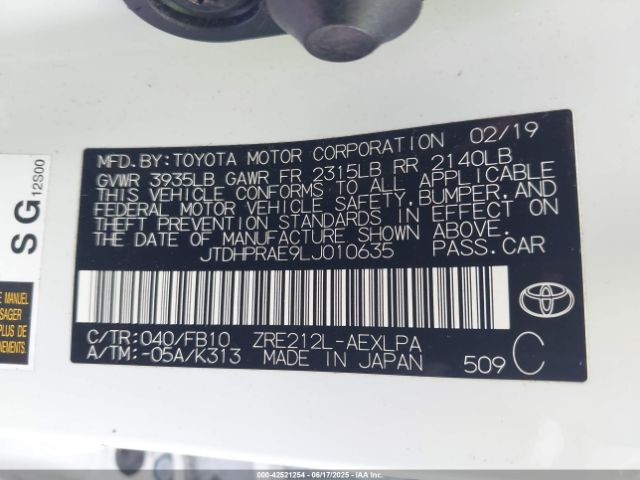 2020 TOYOTA COROLLA JTDHPRAE9LJ010635 Photo 8