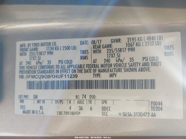 1FMCU9G9XHUF11239 Ford ESCAPE SE