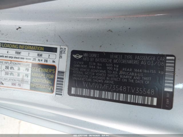2008 MINI COOPER S WMWMF73548TV35548 Photo 8