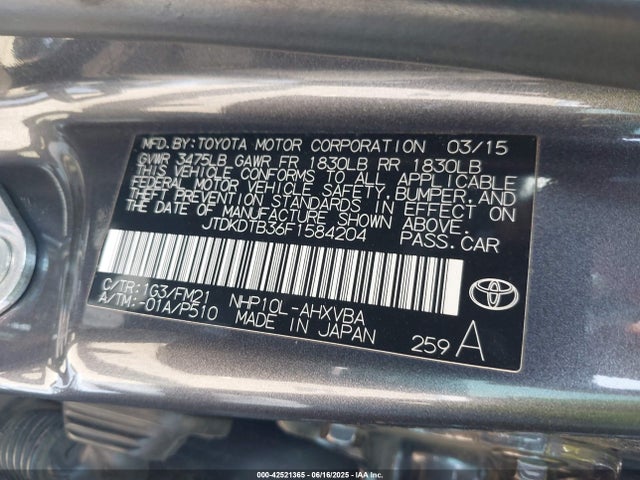 JTDKDTB36F1584204 Toyota 1nz-fxe+1lm