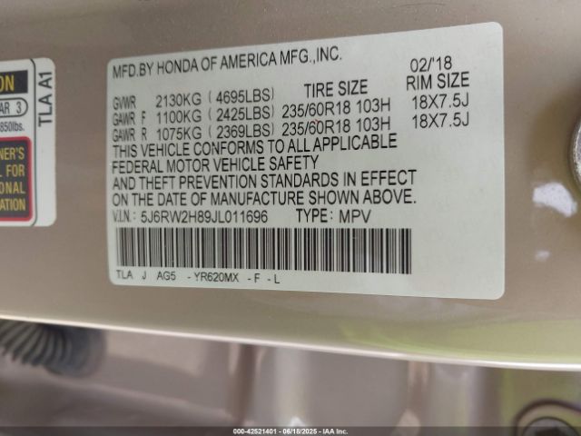 2018 HONDA CR-V 5J6RW2H89JL011696 Photo 8