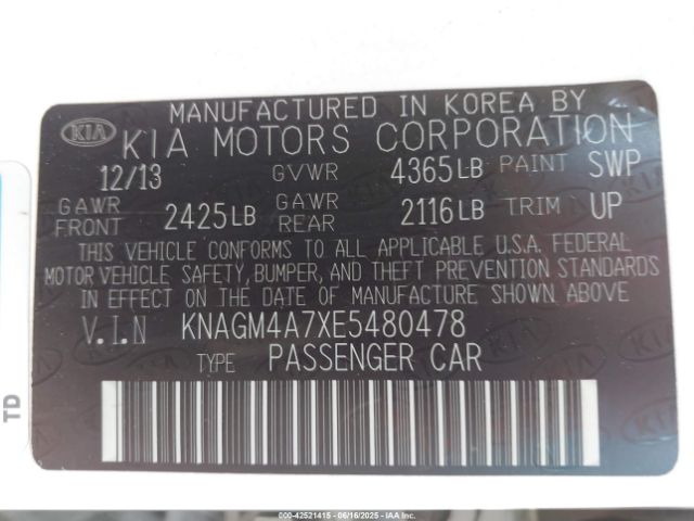 KNAGM4A7XE5480478 KIA dohc gdi theta ii