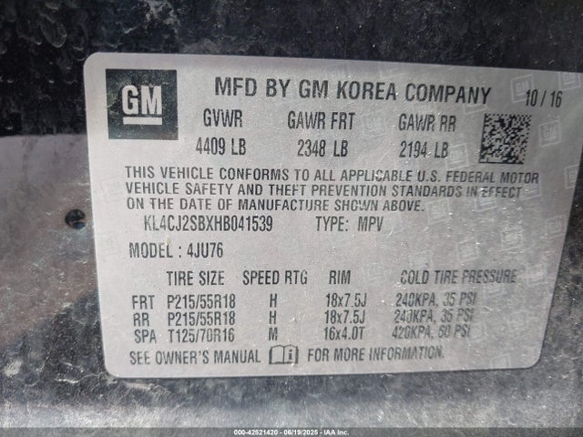 KL4CJ2SBXHB041539 Buick luv mfi, vvt: variable valve timing, alum, e85 max