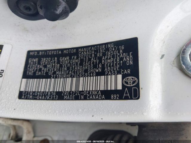 2T1BURHE7GC659548 Toyota COROLLA LE