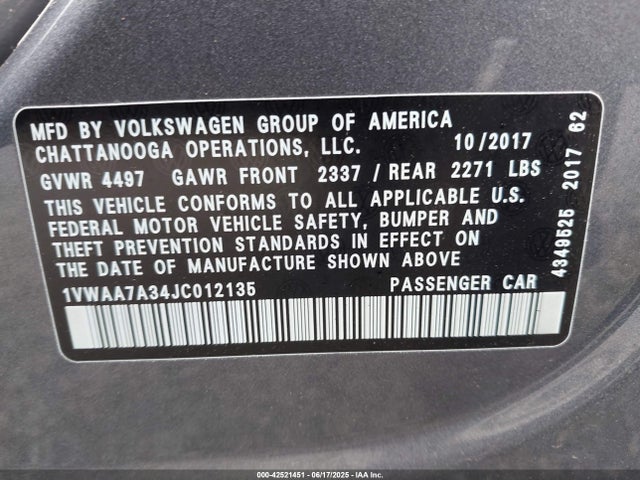 1VWAA7A34JC012135 Volkswagen 2.0 tsi