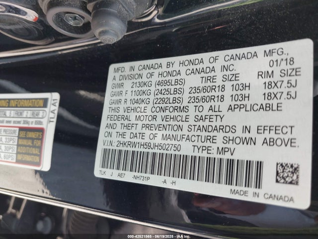 2HKRW1H59JH502750 Honda l15be