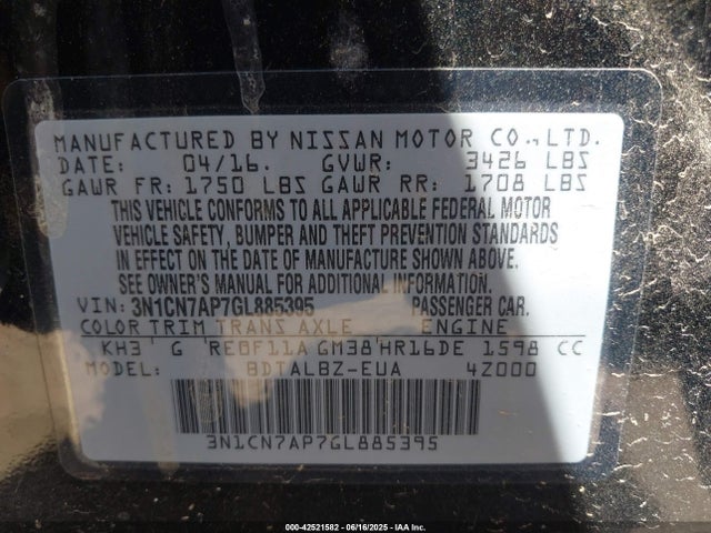 Nissan Versa 2016 3N1CN7AP7GL885395 Image 9
