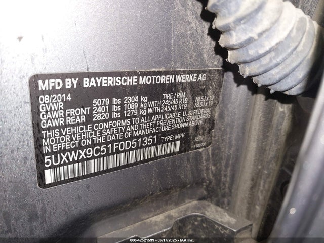 BMW X3 2015 5UXWX9C51F0D51351 Image 9