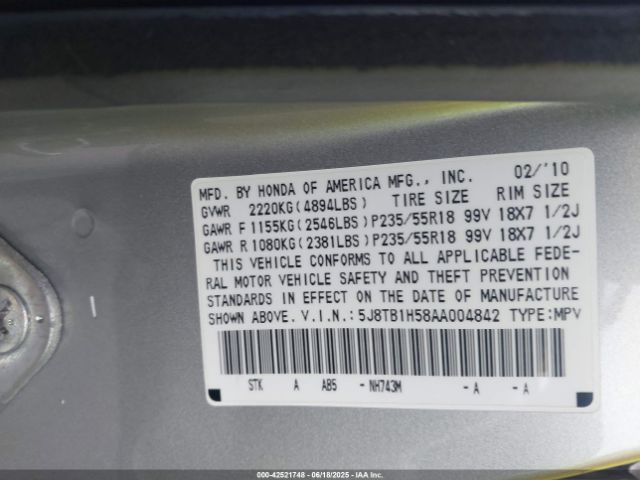 2010 ACURA RDX 5J8TB1H58AA004842 Photo 8