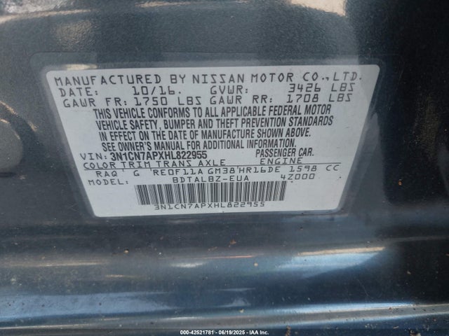 3N1CN7APXHL822955 Nissan 2017