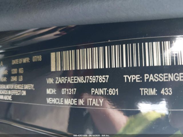 2018 ALFA ROMEO GIULIA ZARFAEEN8J7597857 Photo 8