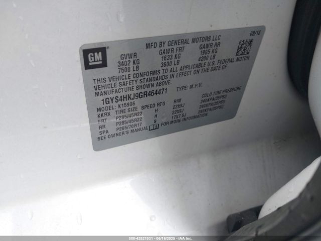 1GYS4HKJ9GR464471 Cadillac l86 - sidi, vvt, afm, e85 max, alum