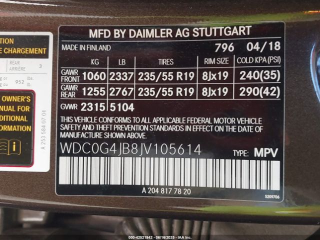 WDC0G4JB8JV105614 Mercedes-Benz m274