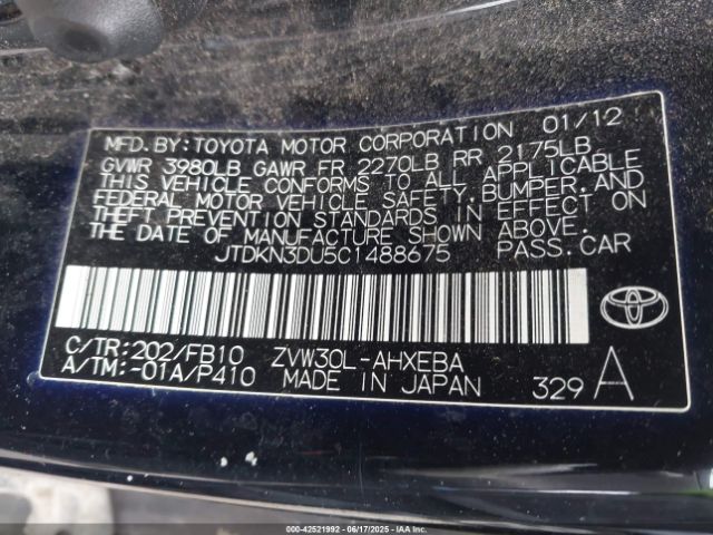 2012 TOYOTA PRIUS JTDKN3DU5C1488675 Photo 8