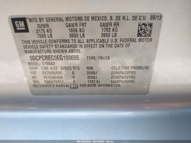 3GCPCREC0EG100695 Chevrolet l83 - vvt, afm (active fuel management), aluminum