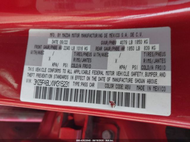 2022 MAZDA MAZDA3 3MZBPABLXNM315231 Photo 8