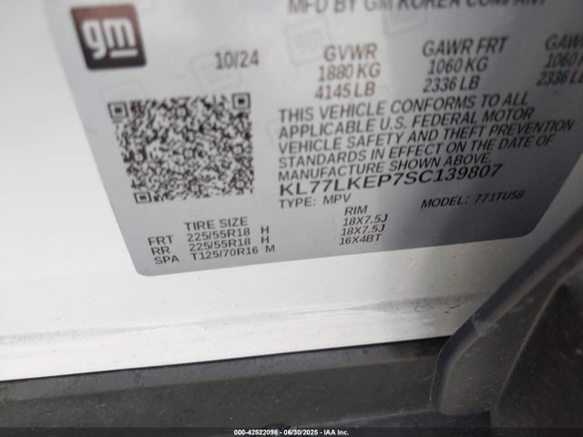 KL77LKEP7SC139807 Chevrolet lbp