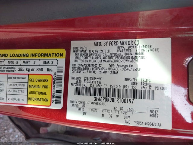 Ford Fusion 2014 3FA6P0K98ER100197 Image 9