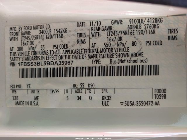 2011 FORD E-350 SUPER DUTY 1FBSS3BL5BDA35967 Photo 8