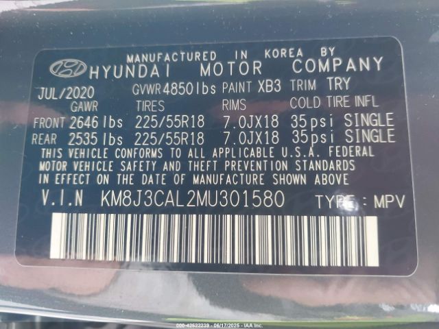2021 HYUNDAI TUCSON KM8J3CAL2MU301580 Photo 8
