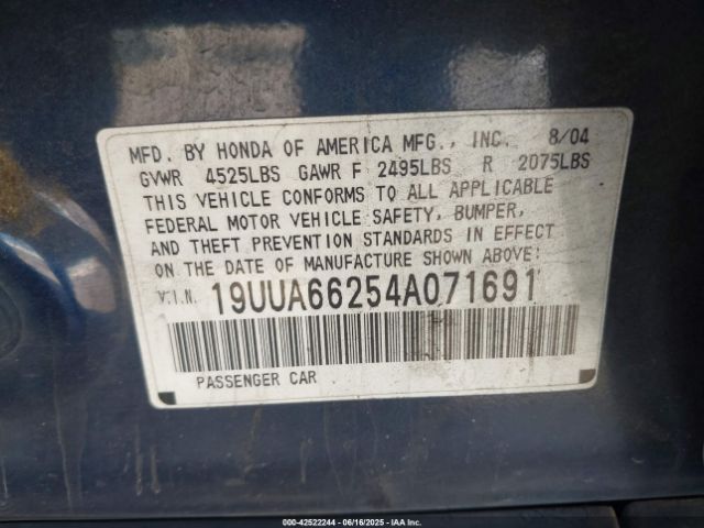 2004 ACURA TL 19UUA66254A071691 Photo 8