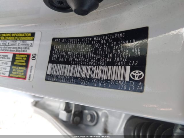 5YFBURHE4GP509882 Toyota 2zr-fe
