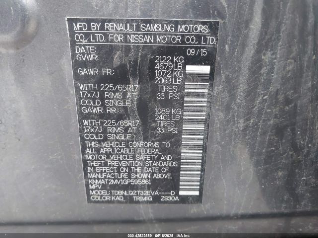 KNMAT2MV1GP595861 Nissan Rogue