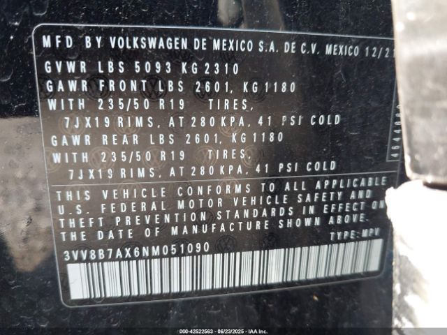 2022 VOLKSWAGEN TIGUAN 3VV8B7AX6NM051090 Photo 8