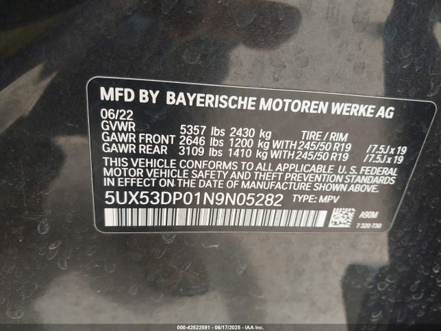5UX53DP01N9N05282 BMW X3