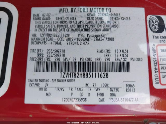 2008 FORD MUSTANG 1ZVHT82H885111628 Photo 8