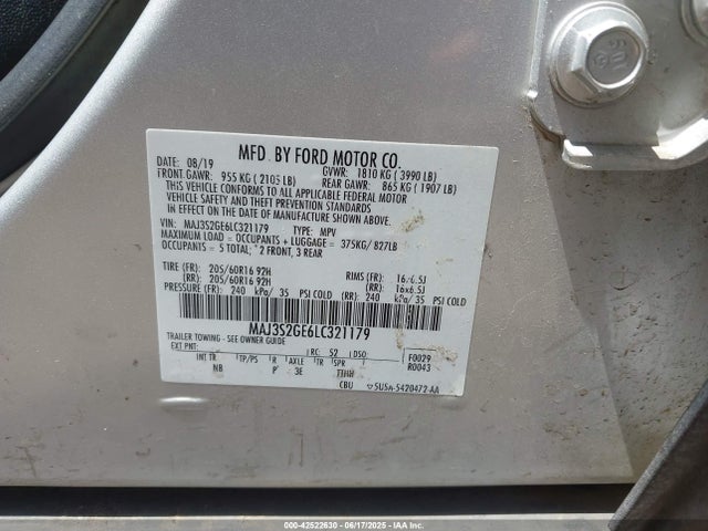 MAJ3S2GE6LC321179 Ford 2020