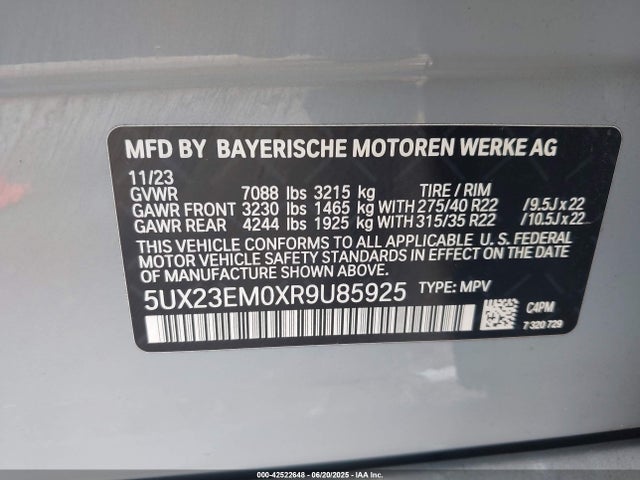 5UX23EM0XR9U85925 BMW X7