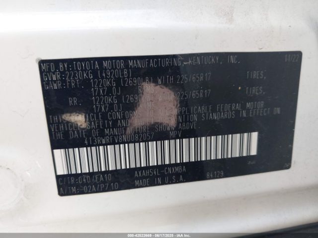 4T3RWRFV8NU082057 Toyota a25a-fxs, 3nm+4nm(ni)
