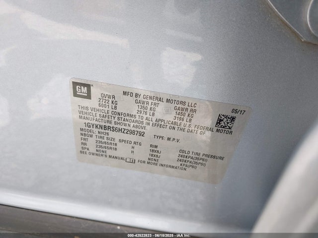 2017 CADILLAC XT5 1GYKNBRS6HZ298792 Photo 8