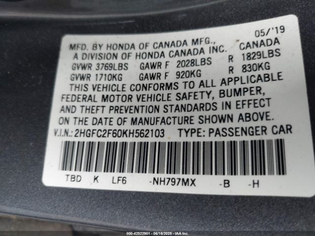 2019 HONDA CIVIC 2HGFC2F60KH562103 Photo 8