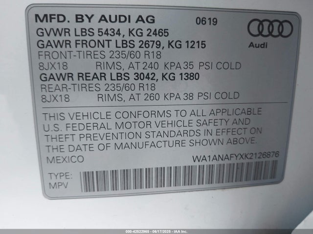2019 AUDI Q5 WA1ANAFYXK2126876 Photo 8
