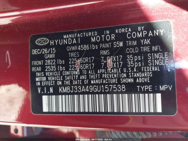 2016 HYUNDAI TUCSON KM8J33A49GU157538 Photo 8