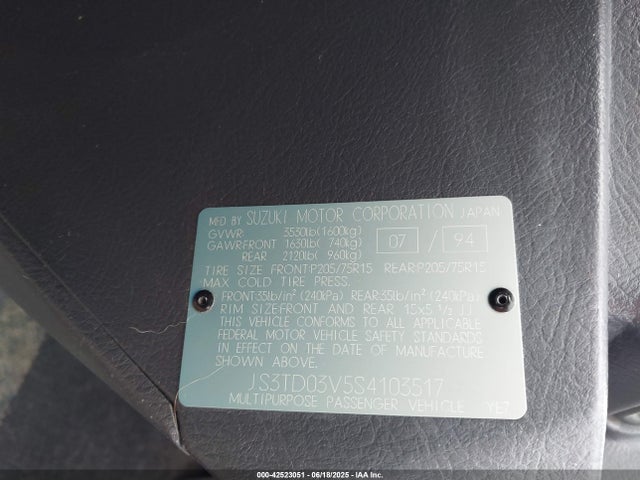 1995 SUZUKI SIDEKICK JS3TD03V5S4103517 Photo 8