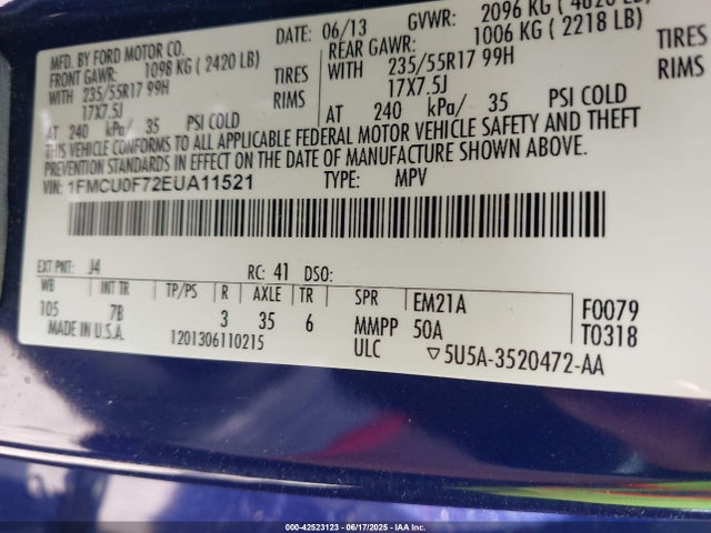 Ford Escape 2014 1FMCU0F72EUA11521 Image 9