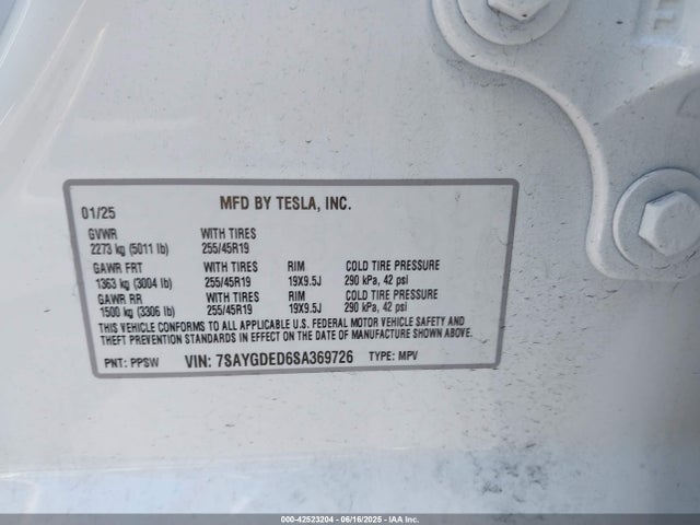 2025 TESLA MODEL Y 7SAYGDED6SA369726 Photo 8