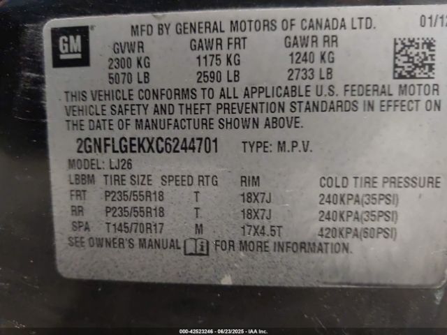 2012 CHEVROLET EQUINOX 2GNFLGEKXC6244701 Photo 8