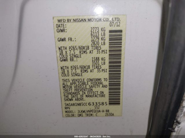 2012 NISSAN PATHFINDER 5N1AR1NB5CC633585 Photo 8