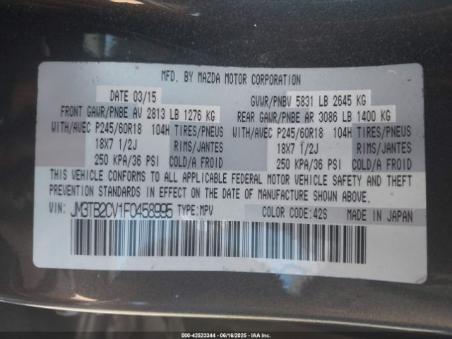 2015 MAZDA CX-9 JM3TB2CV1F0458995 Photo 8