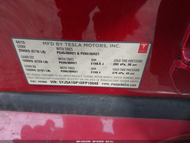 2013 TESLA MODEL S 5YJSA1DP1DFP10048 Photo 8